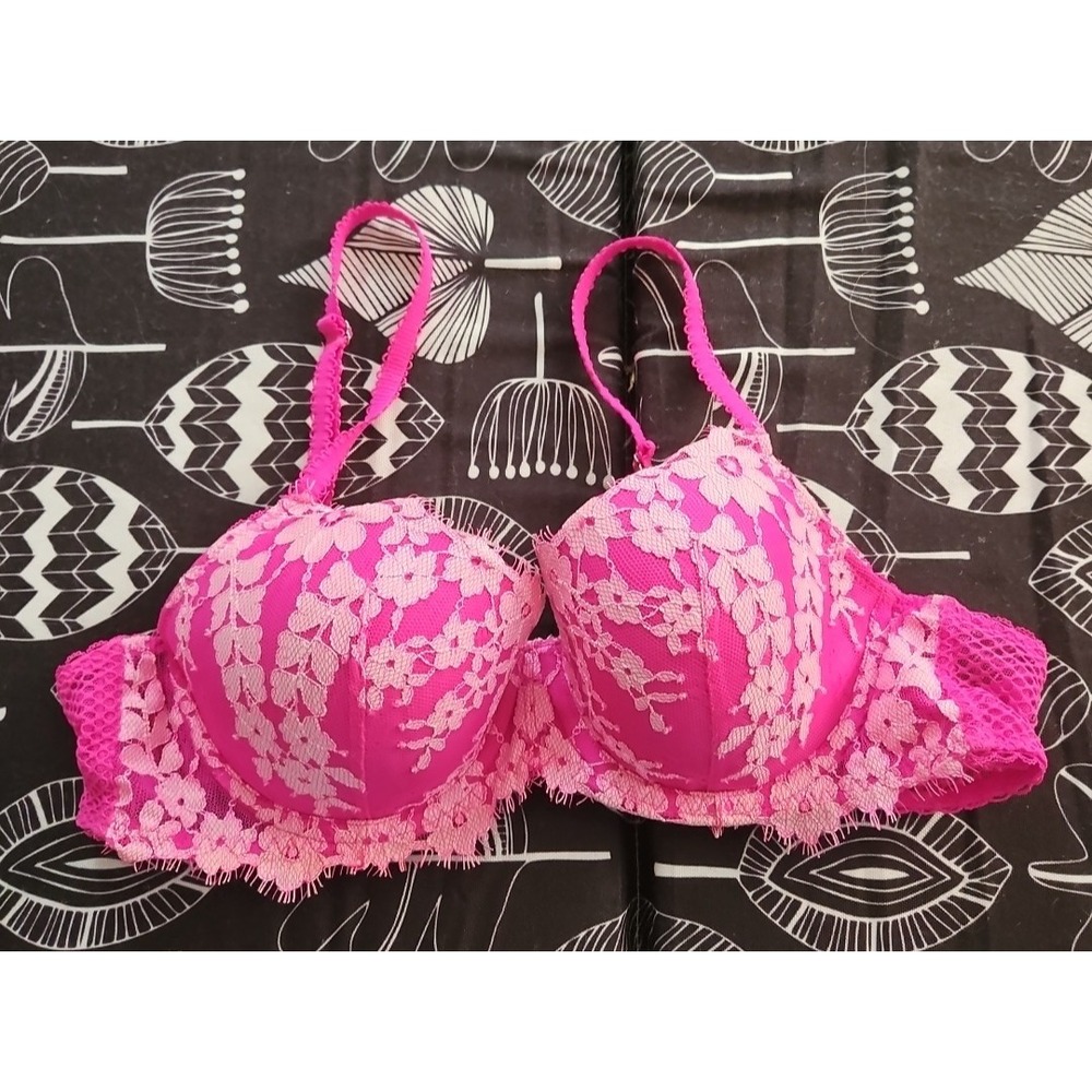 Victoria's Secret Dream Angel bra sz 36B hot pink white‎ lace floral
